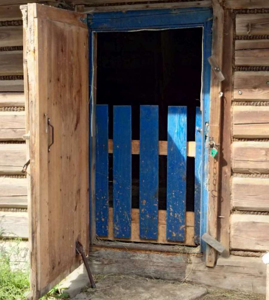 Niebieskie drzwi do szopy